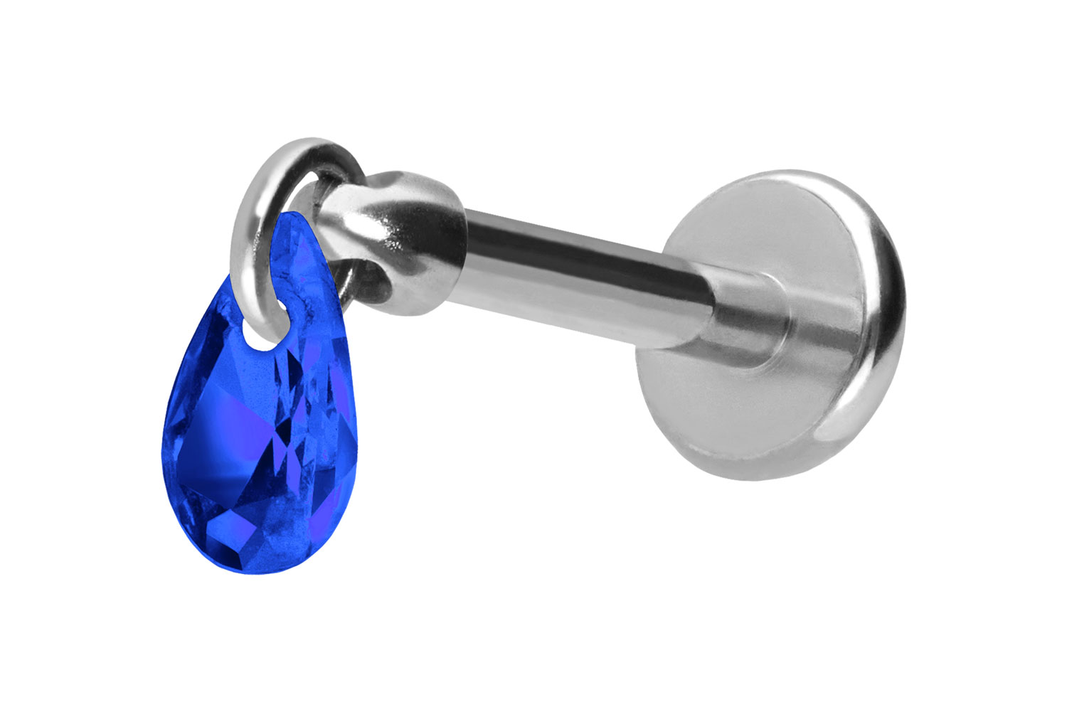 Titan Labret Piercing mit Push Fit KRISTALLTROPFEN